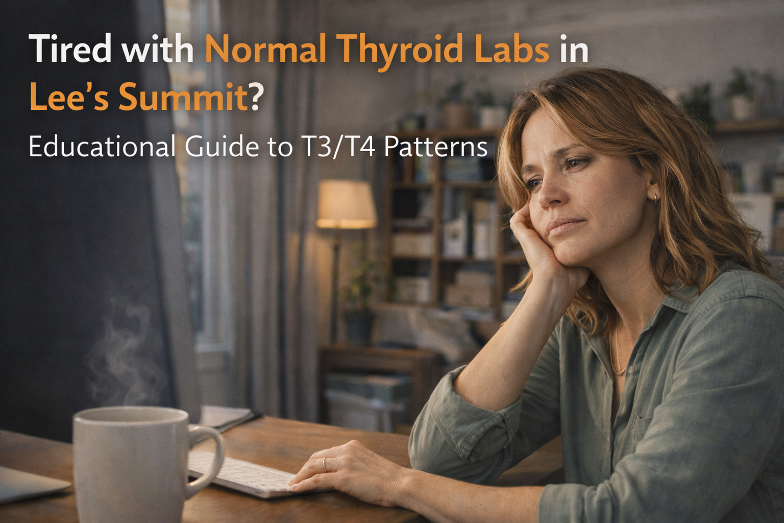 Tired person in Lee's Summit home office with normal thyroid labs feeling drained low energy fatigue