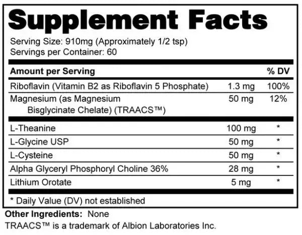 Supplement facts for Brain Balance brain-boosting formula, highlighting key ingredients and their amounts.