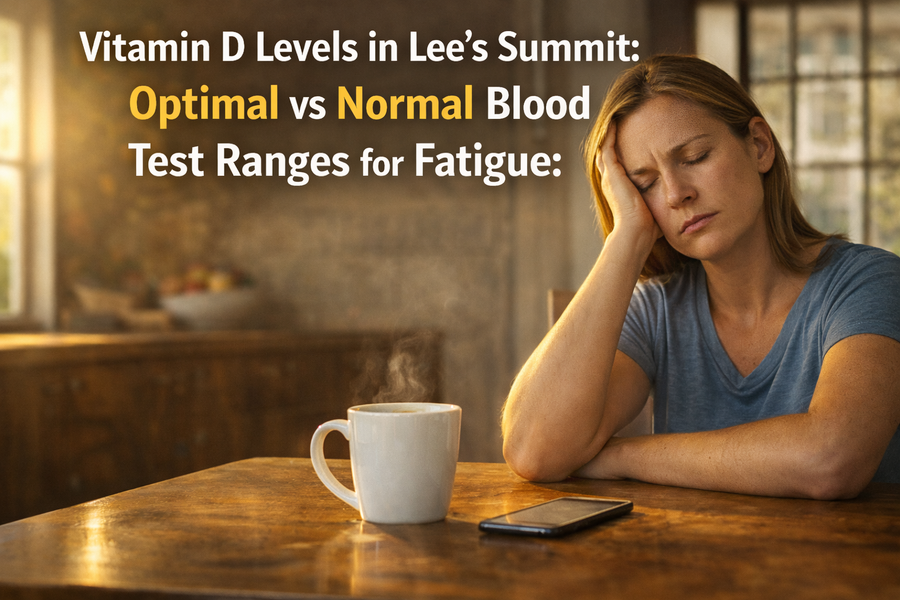 tired person sitting at kitchen table in Lee’s Summit morning sunlight illustrating fatigue and vitamin d blood test discussion