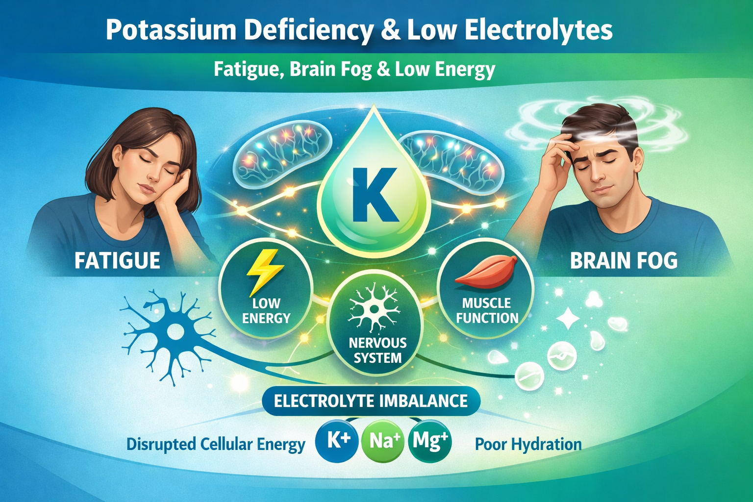 Potassium deficiency symptoms fatigue brain fog low cellular energy