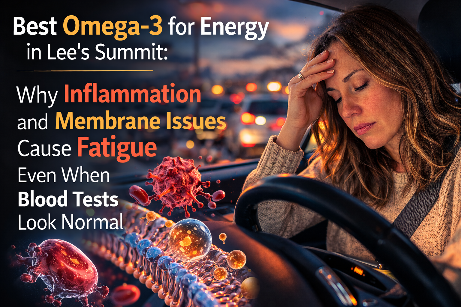 Overworked commuter in Lee's Summit car feeling drained despite normal blood tests omega-3 imbalance fatigue