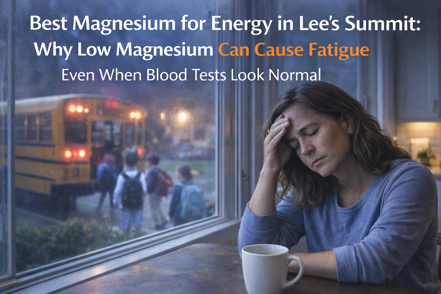 Tired mom in Lee's Summit kitchen feeling drained despite normal blood tests low magnesium fatigue