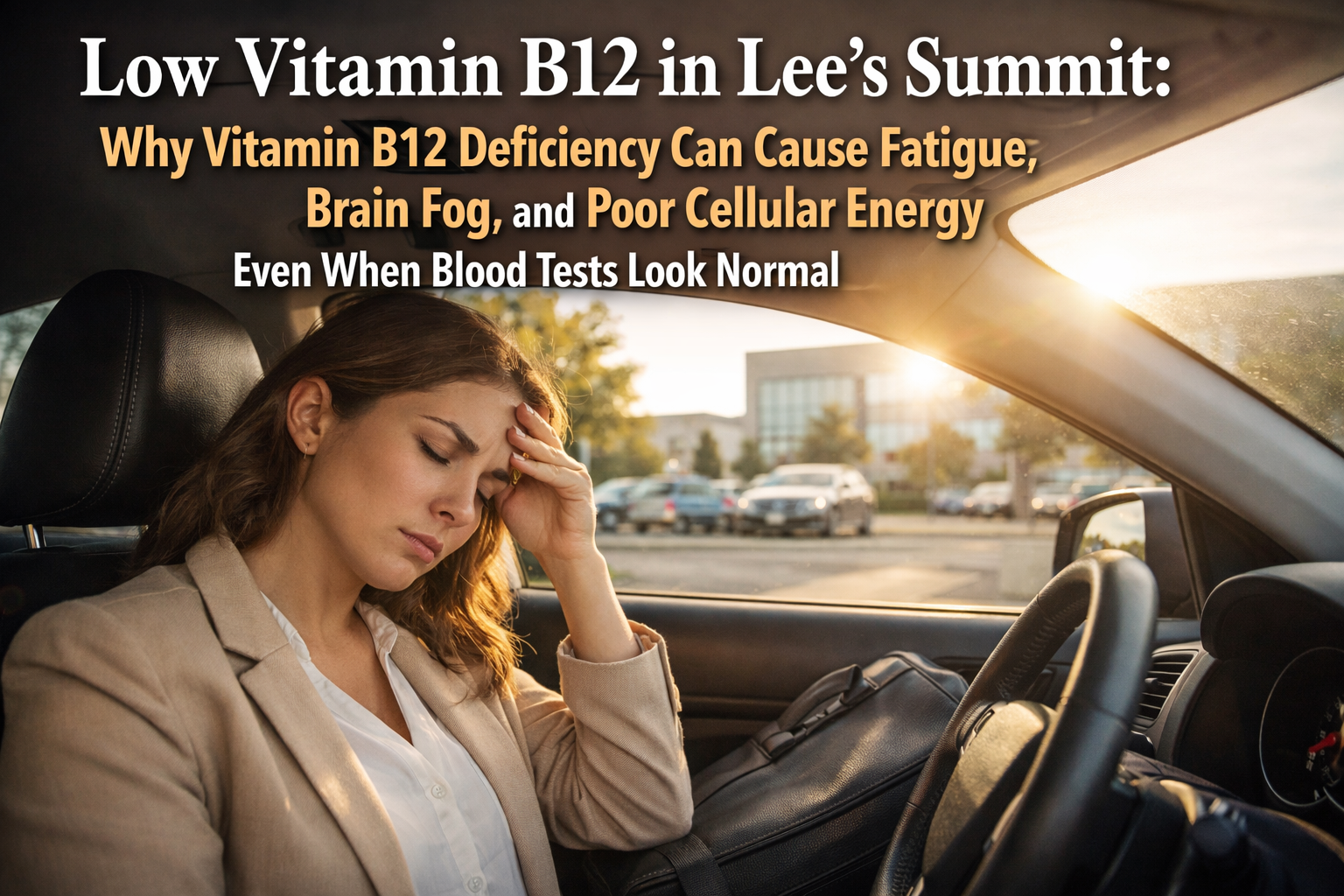vitamin b12 deficiency fatigue brain fog tired woman in car before work lee's summit