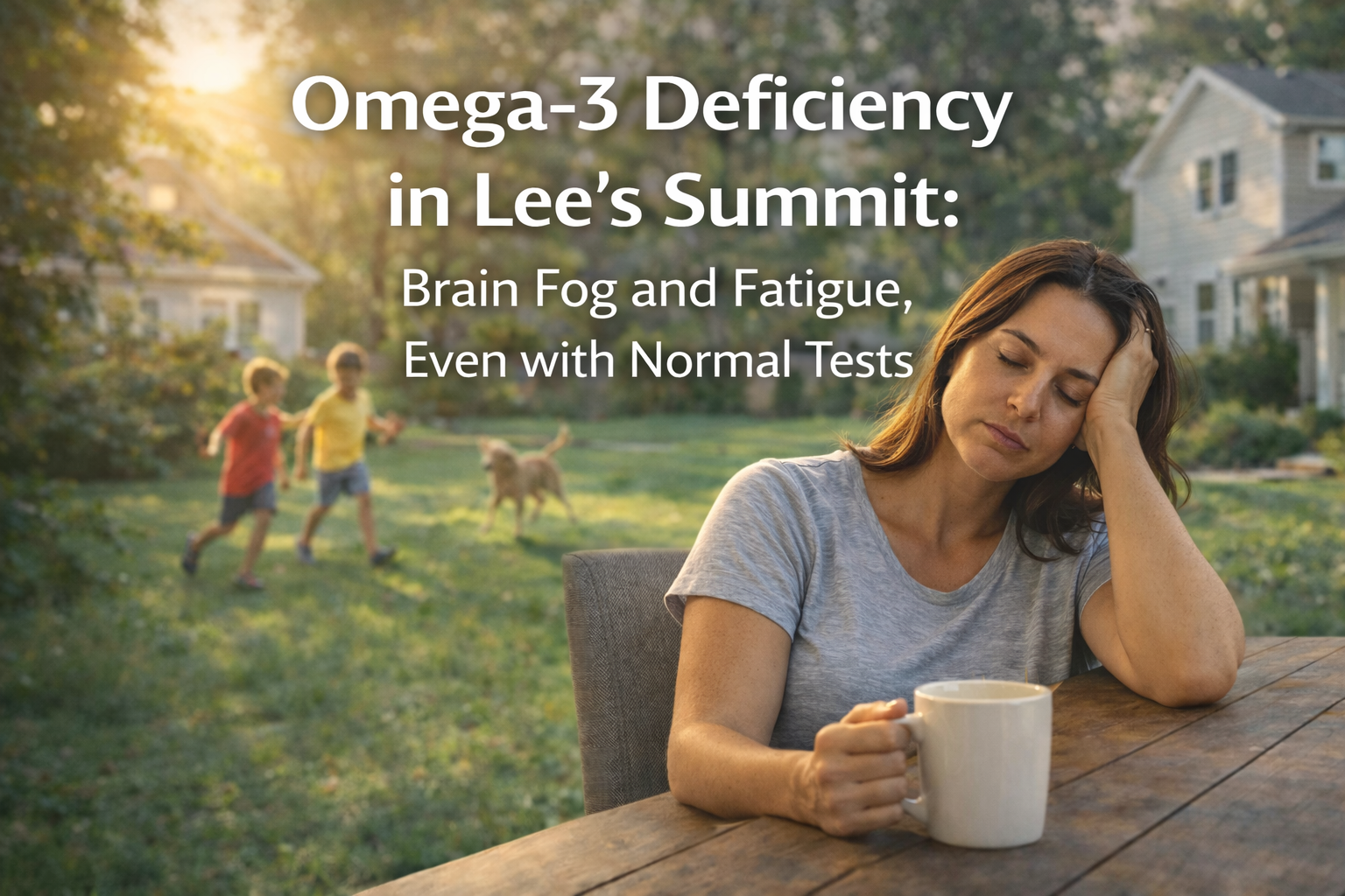 omega-3 deficiency brain fog fatigue person tired at kitchen table Lee's Summit