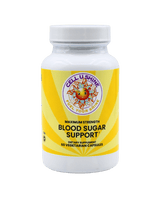 Maximum strength Blood Sugar Support dietary supplement in a bottle with 60 vegetarian capsules.