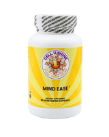 Mind Ease dietary supplement bottle with 90 vegetarian capsules for stress management and enhanced focus.