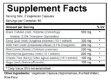 Supplement facts for MenoBalance showcasing natural ingredients for menopause support.